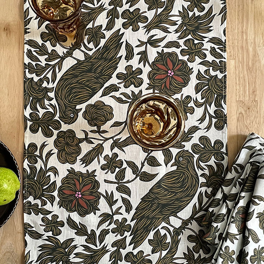 PATCH NYC Regal Bird Spice Linen Table Runner