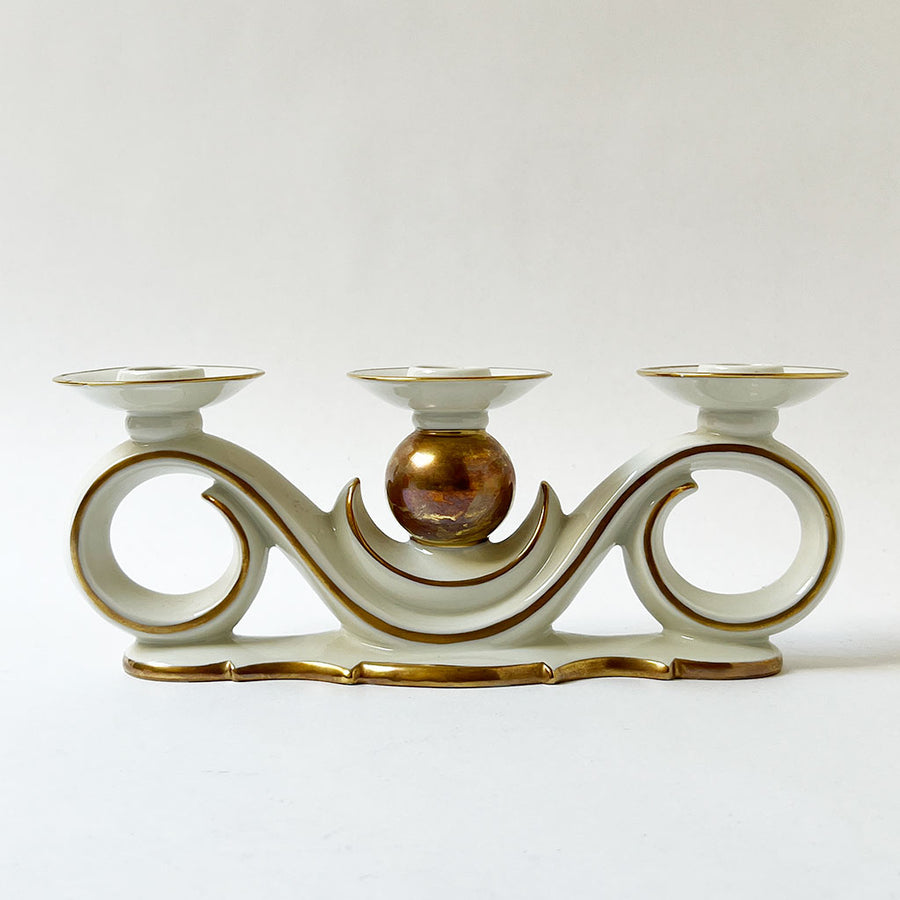 Vintage Porcelain Triple Candle Holder Made in Bavaria