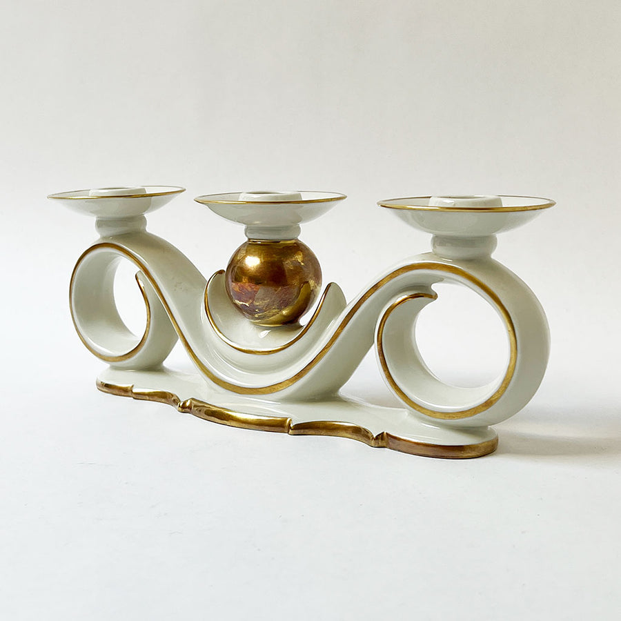 Vintage Porcelain Triple Candle Holder Made in Bavaria