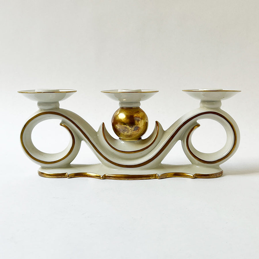 Vintage Porcelain Triple Candle Holder Made in Bavaria