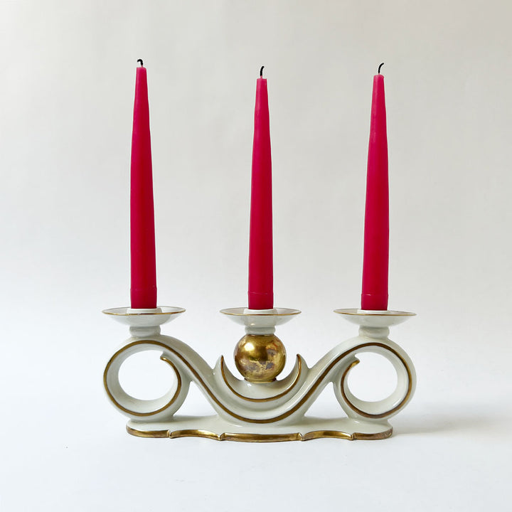 Vintage Porcelain Triple Candle Holder Made in Bavaria