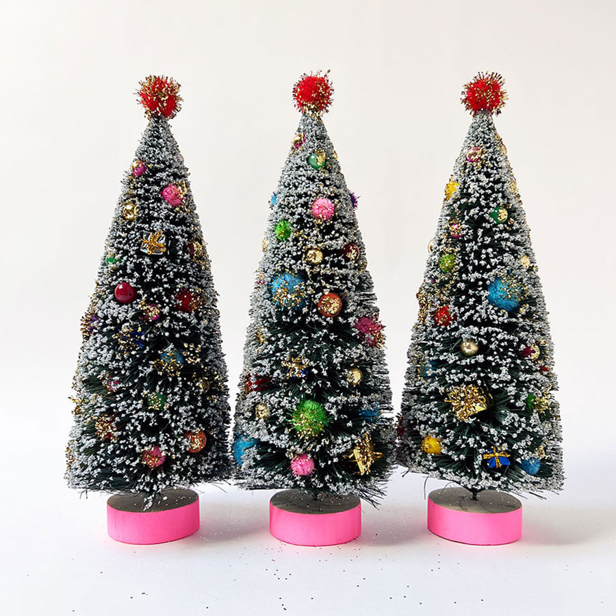 Retro Holiday Bristle Tree: Pink Base Large