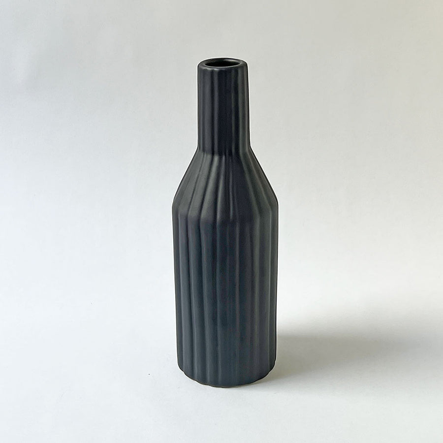 Ribbed Bottle Ceramic Vase Onyx