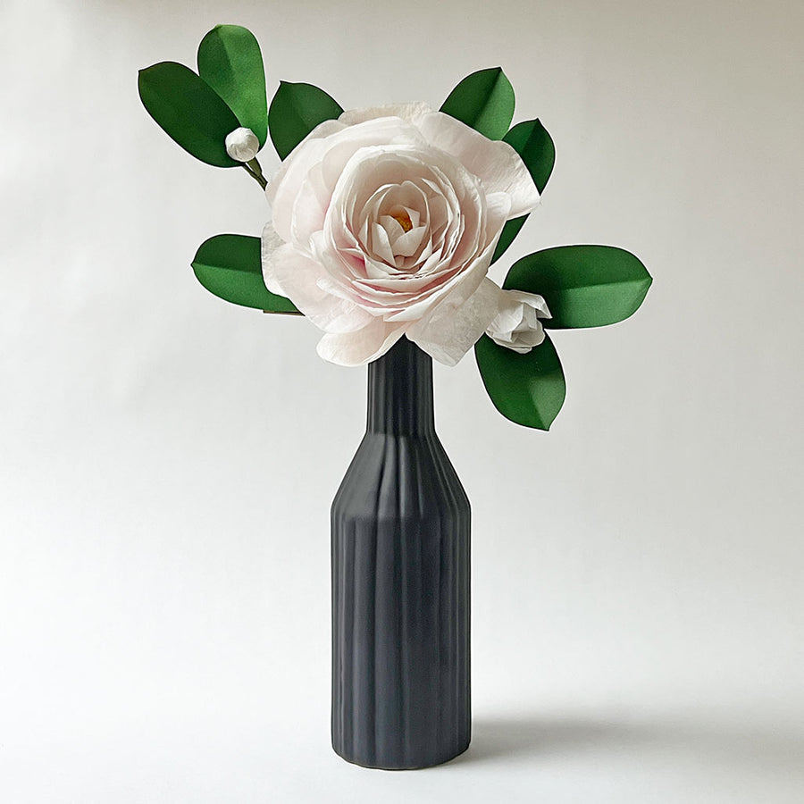 Ribbed Bottle Ceramic Vase Onyx