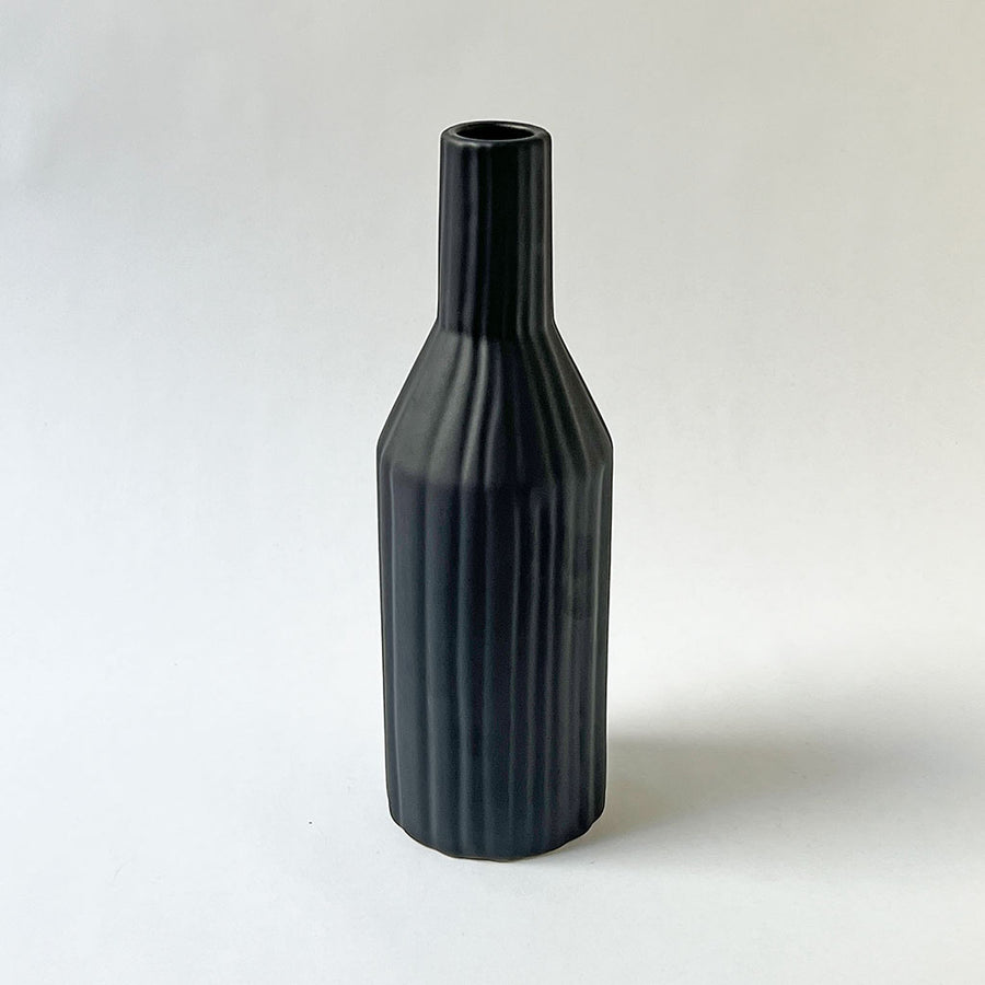 Ribbed Bottle Ceramic Vase Onyx