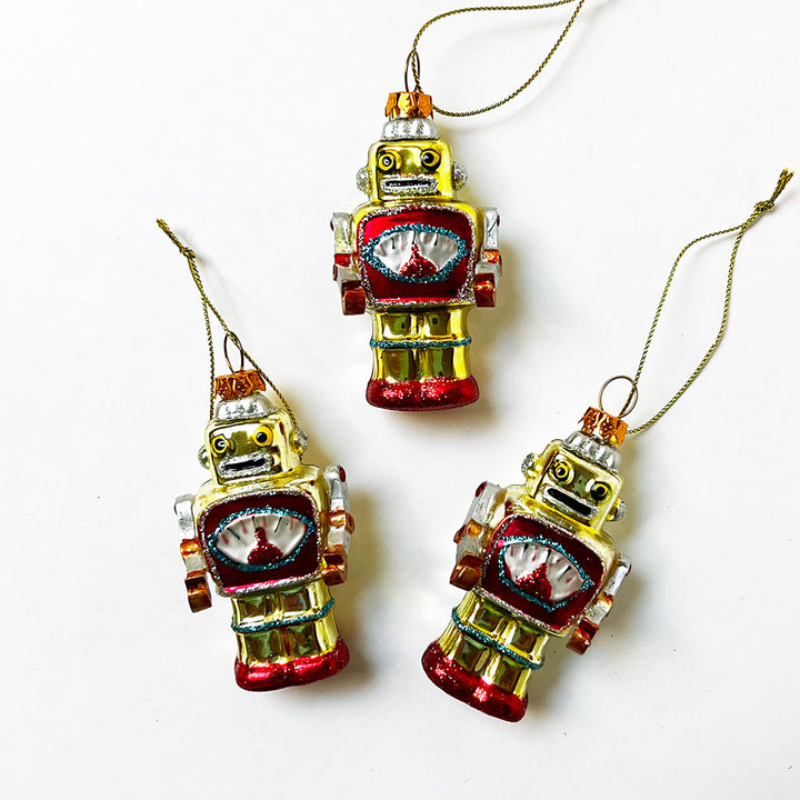 Small Robot Glass Ornament Gold