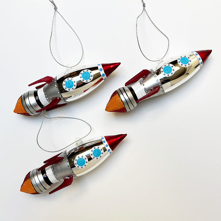 Rocket Ship Glass Ornament