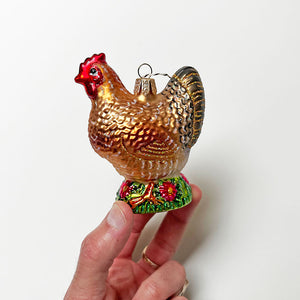 Country Chicken Glass Ornament