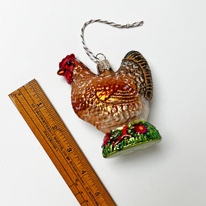 Country Chicken Glass Ornament