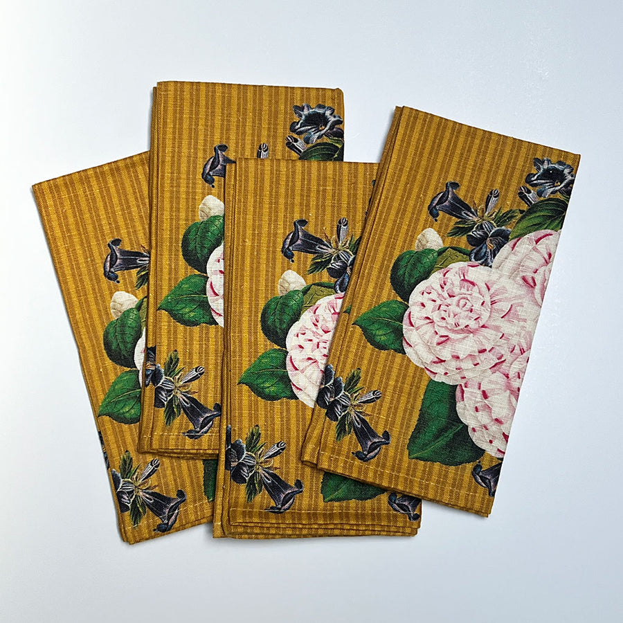PATCH NYC Striped Camellia Bouquet Linen Napkins (Set of 4)