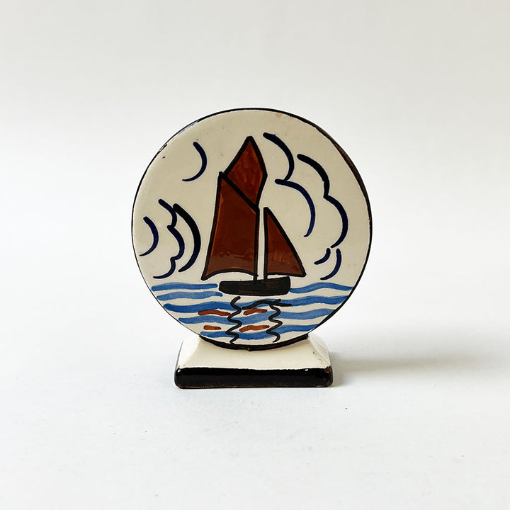Vintage Quimper Ceramic Vase with a Boat & Man Made in France