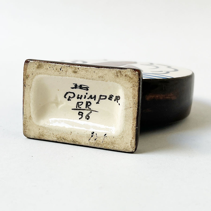 Vintage Quimper Ceramic Vase with a Boat & Man Made in France