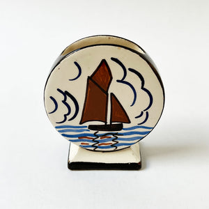 Vintage Quimper Ceramic Vase with a Boat & Man Made in France