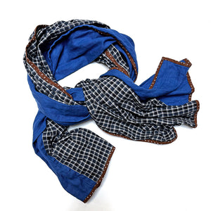 PATCH NYC Royal Blue with Black & Blue Windowpane Check Mixed Fabric Scarf