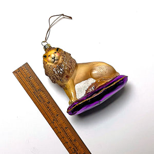 Royal Lion on Purple Pillow Glass Ornament