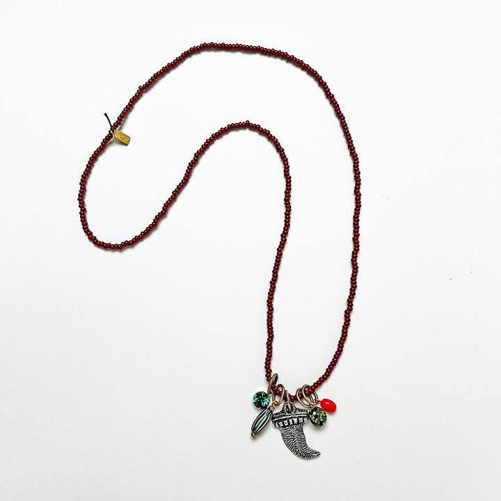 Collage Necklace: Brown (silver horn)