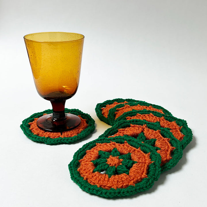 Hand Crochet Coaster Set (rust & green)