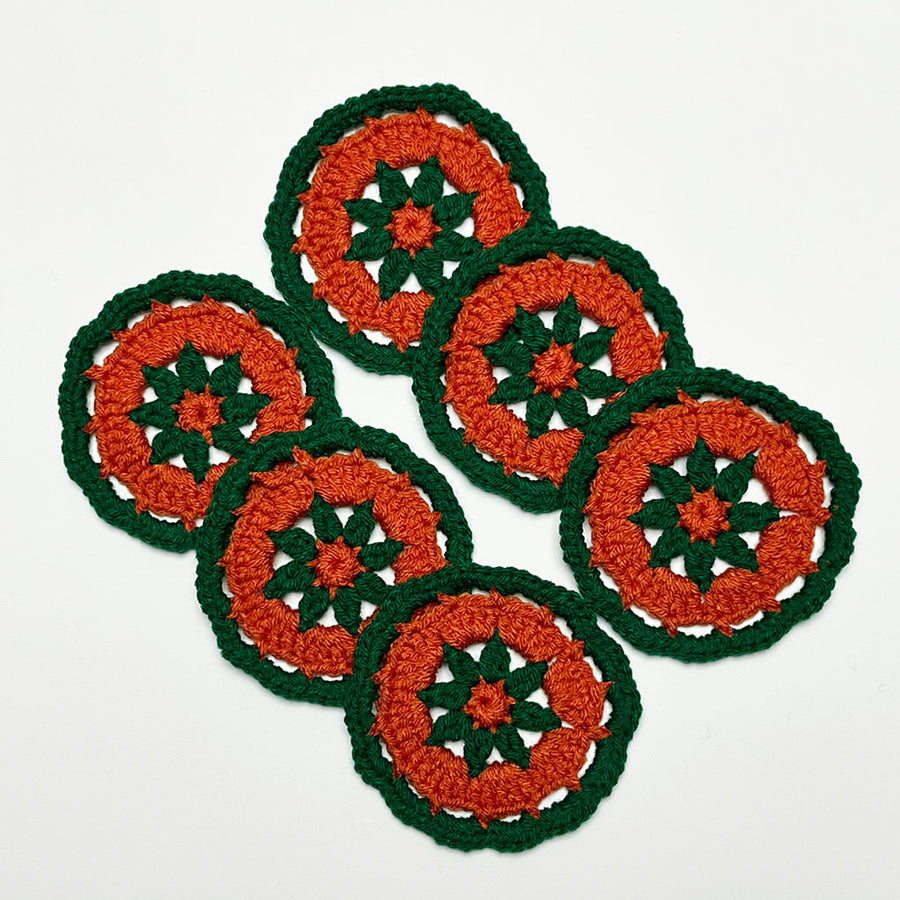 Hand Crochet Coaster Set (rust & green)