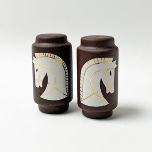 Waylande Gregory Salt & Pepper Shakers with White Horses on Matte Brown (set of 2)