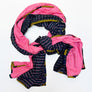 Pink & Black, Pink, Grey Stripe Wide Linen Scarf (A)