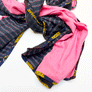 Pink & Black, Pink, Grey Stripe Wide Linen Scarf (A)