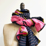 Pink & Black, Pink, Grey Stripe Wide Linen Scarf (A)