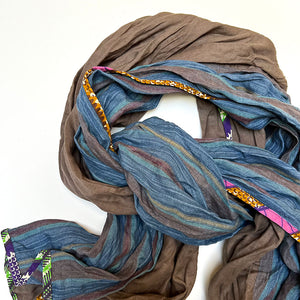 Mixed Blue Stripe & Cocoa Brown Wide Scarf