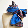 Blue & Red, White, Black Plaid Wide Linen Scarf (B)