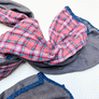 Grey & Pink, Blue, Red, Cream Plaid Wide Linen Scarf (E)