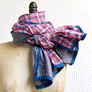 Grey & Pink, Blue, Red, Cream Plaid Wide Linen Scarf (E)