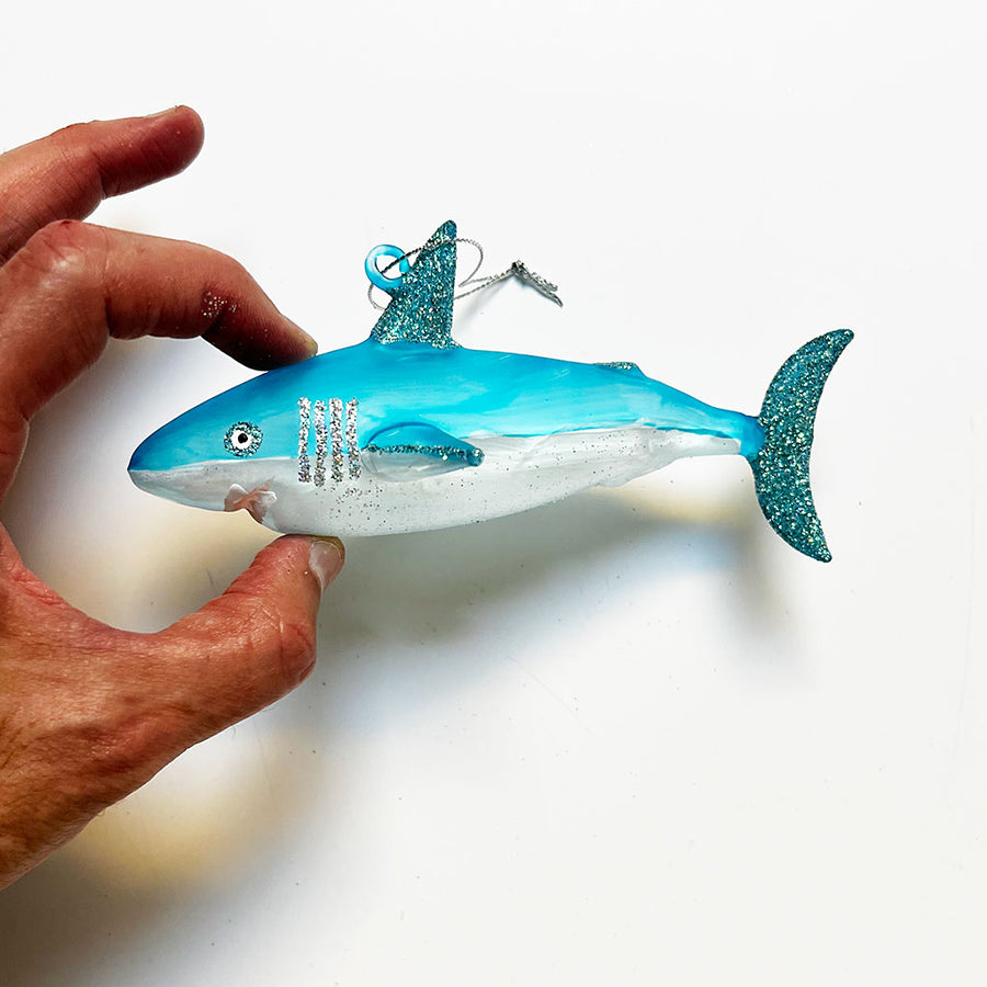 Aqua Blue Shark Glass Ornament