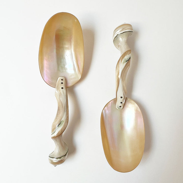 Vintage Carved Seashell Caviar Serving Spoons (Set of 2)