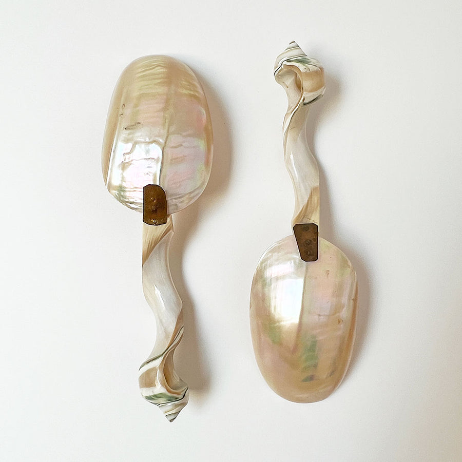 Vintage Carved Seashell Caviar Serving Spoons (Set of 2)
