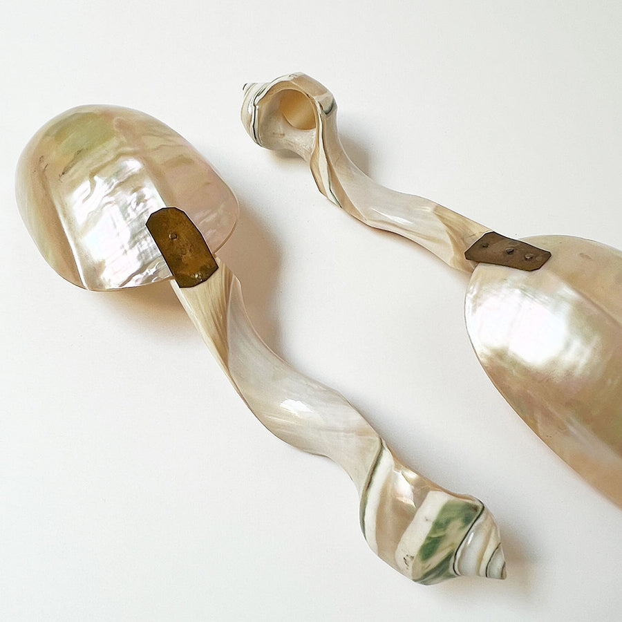 Vintage Carved Seashell Caviar Serving Spoons (Set of 2)