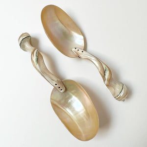 Vintage Carved Seashell Caviar Serving Spoons (Set of 2)