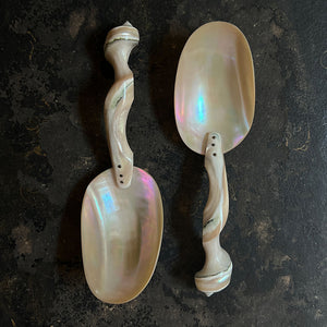 Vintage Carved Seashell Caviar Serving Spoons (Set of 2)