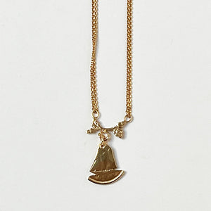 Golden Ship & Oak Leaves Silhouette Necklace