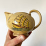 Vintage Ceramic Pitcher with Hand Painted Ship Made in Italy