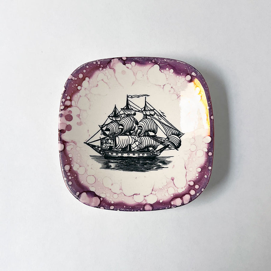 Vintage Small Dish with a Ship Made in England by Gray's Pottery