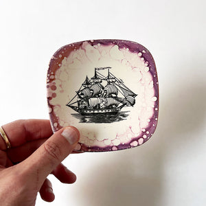 Vintage Small Dish with a Ship Made in England by Gray's Pottery