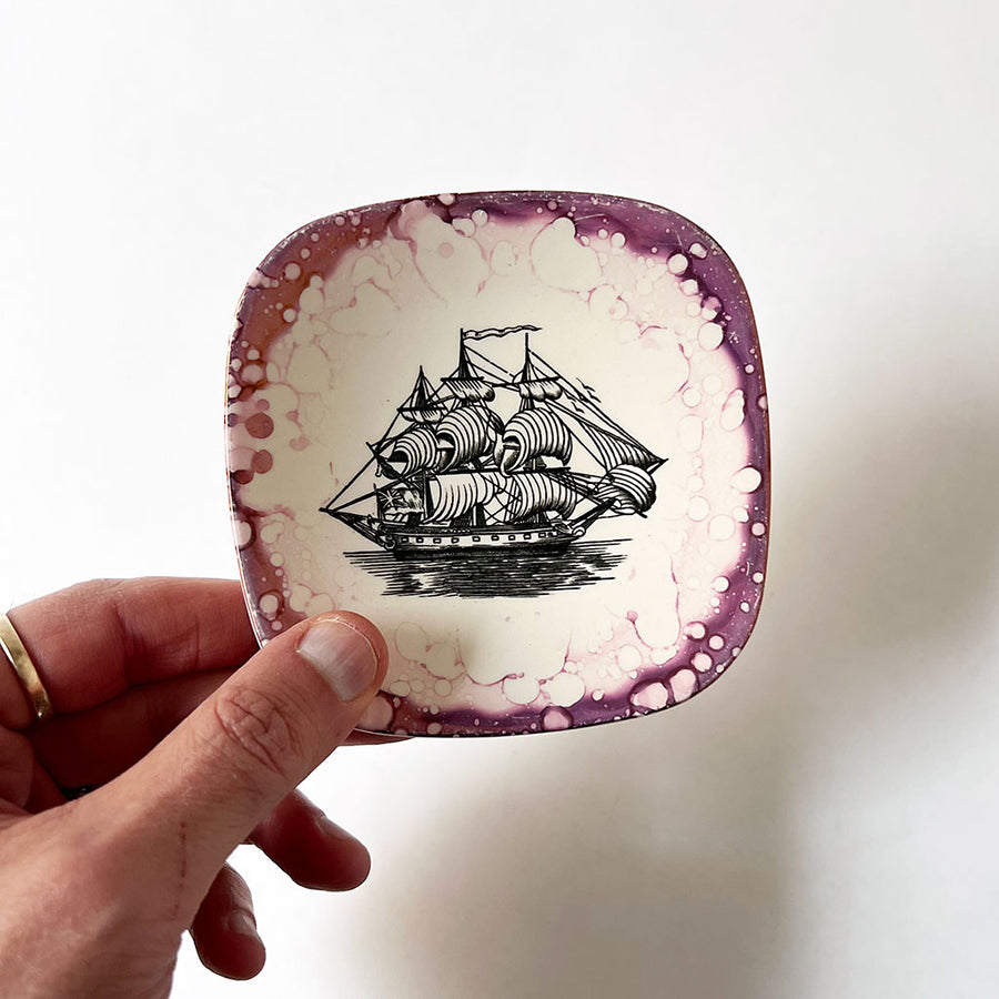 Vintage Small Dish with a Ship Made in England by Gray's Pottery