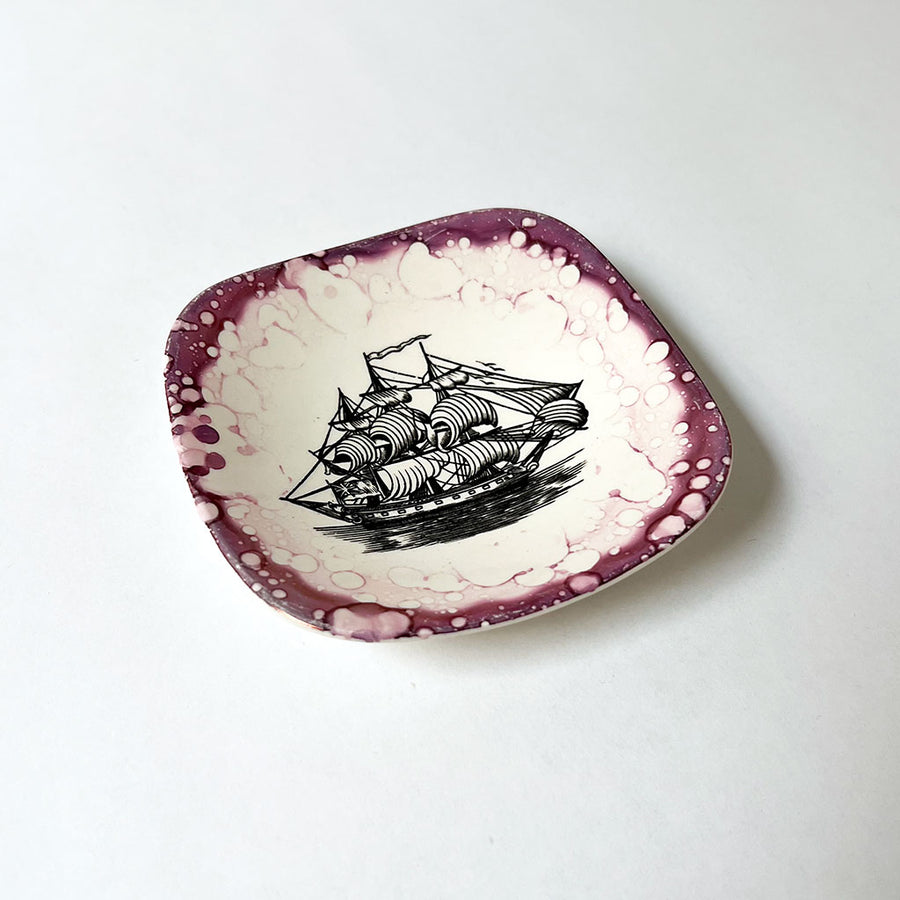 Vintage Small Dish with a Ship Made in England by Gray's Pottery