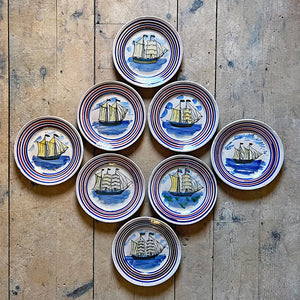 Vintage Nautical Ship Ceramic Plates Made in Italy (Set of 8)