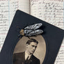 Beaded Silver & Black Cicada Embroidered Pin by Trovelore
