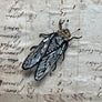 Beaded Silver & Black Cicada Embroidered Pin by Trovelore