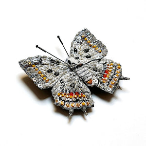 Beaded Silver Butterfly Embroidered Pin by Trovelore