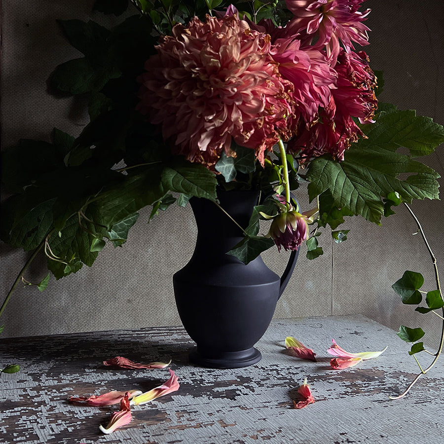 Medium Footed Ceramic Pitcher Onyx