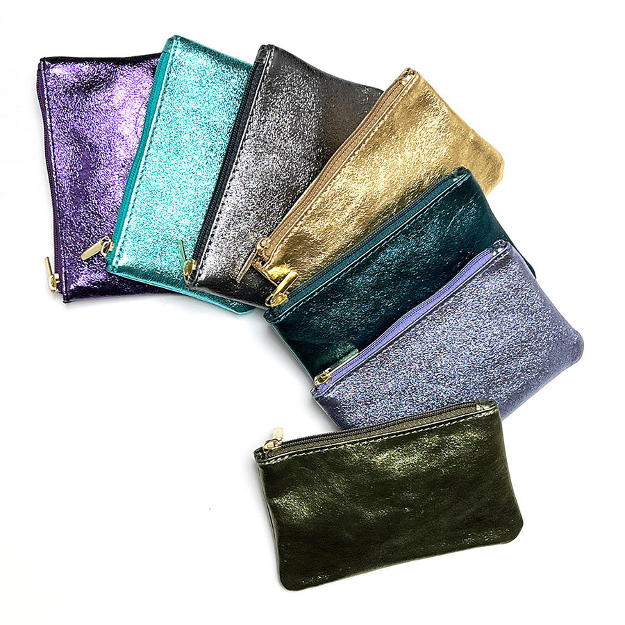 Midnight Teal Metallic Leather Pouch