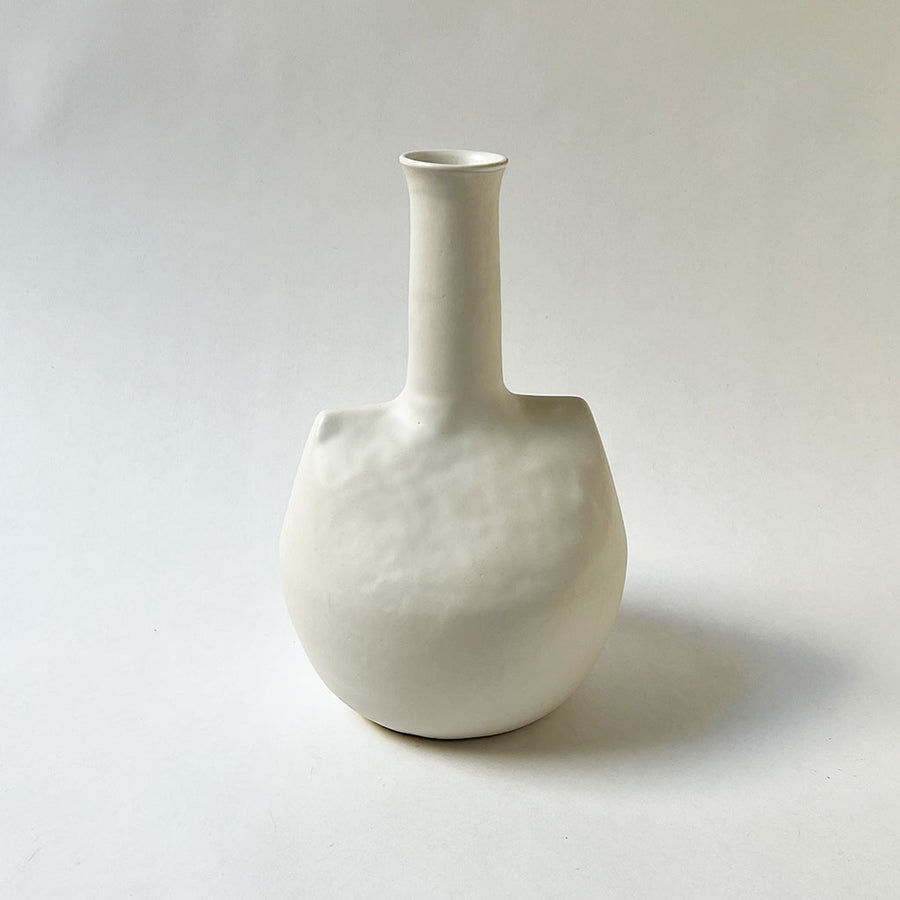 Pinched Shoulder Ceramic Vase Chalk