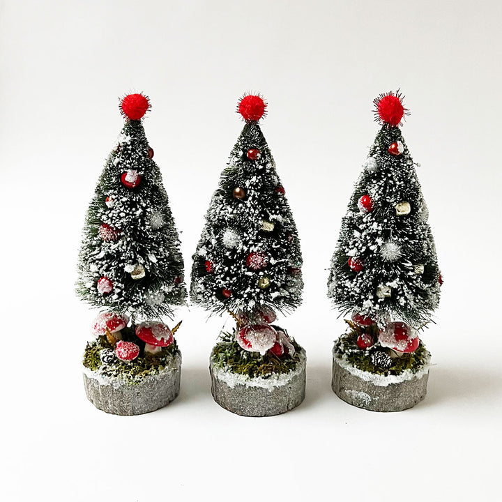 Holiday Sparkle Bristle Tree with Mushrooms: Small